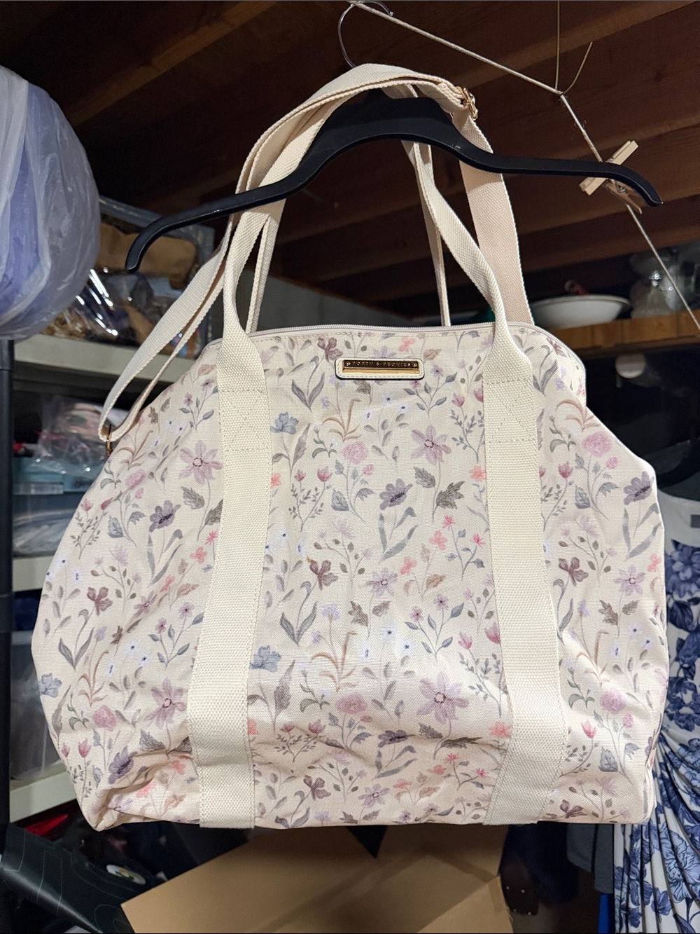 Poppy & Peonies Floral Canvas Tote - Cream with Pastel Flowers
